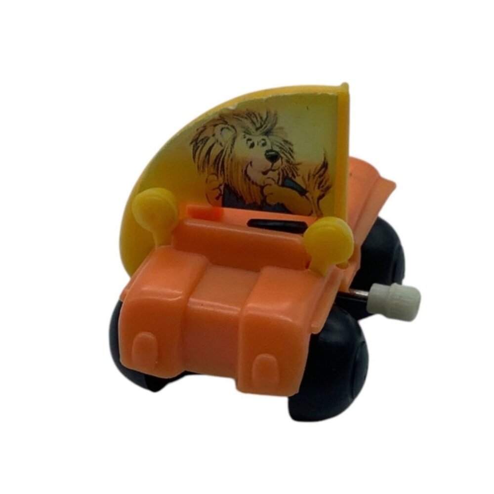 Vtg Lion Driving Safari Jeep Wind-Up Toy Car Sail Design Wind‎ Up WORKS